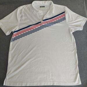 PGA Tour Pro Series Men's Performance Golf Polo White Striped Large